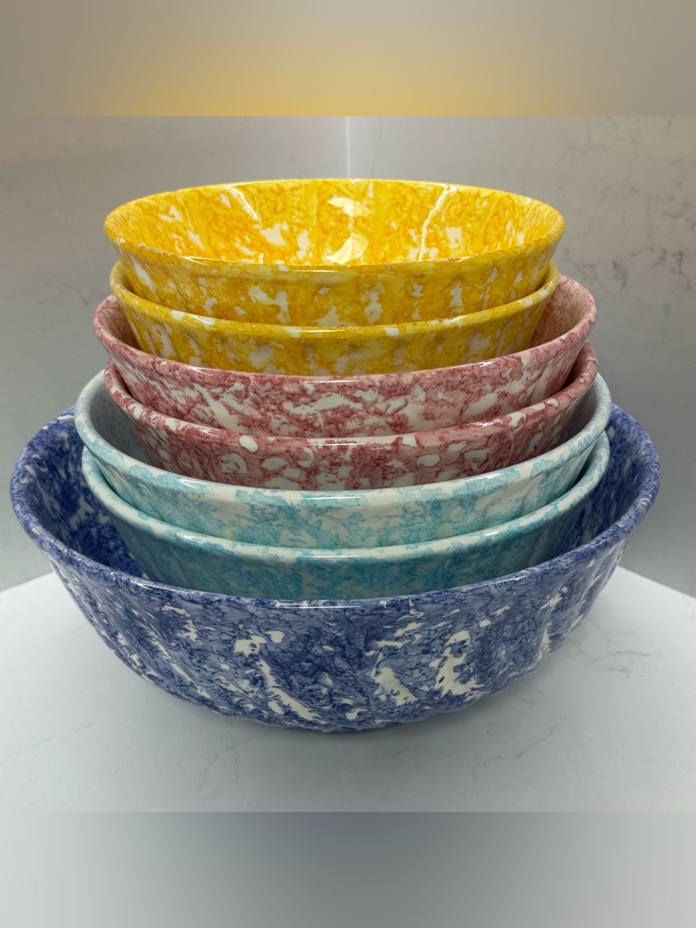 Vintage Stovit Italian Spongeware Mixing Bowl Set 7 Piece Hand Painted Italy